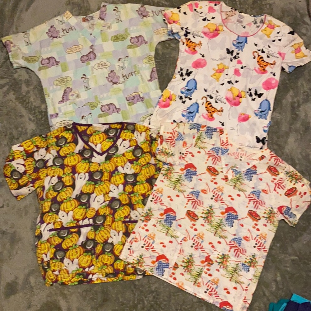 LOT OF 4 MEDIUM SCRUB TOPS - CHARACTER TOPS